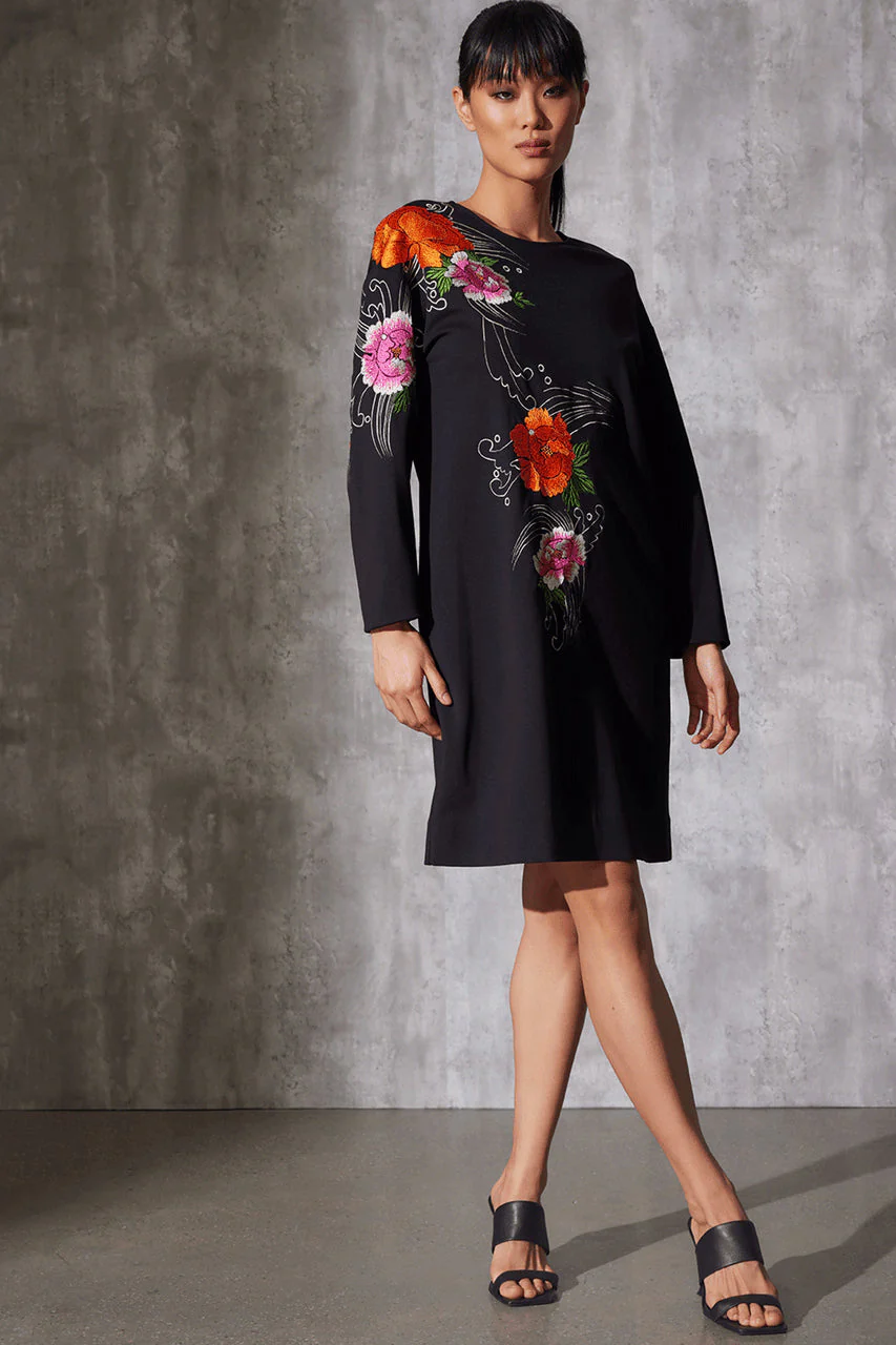 Light Weight Ponte Embroidered Shift Dress - Image 5