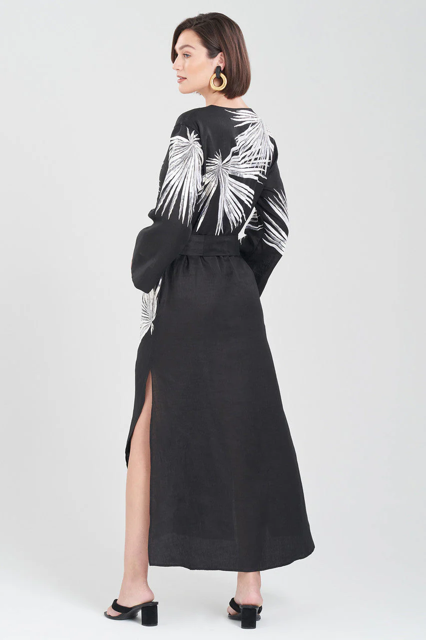 Linen Embroidered Tassel Belt Caftan - Image 4