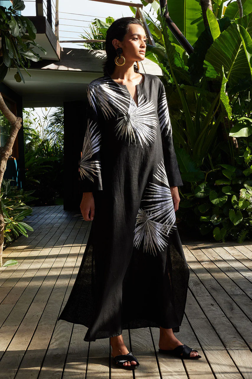 Linen Embroidered Tassel Belt Caftan - Image 5