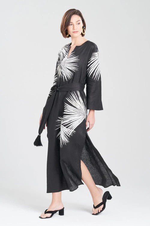 Linen Embroidered Tassel Belt Caftan - Image 7