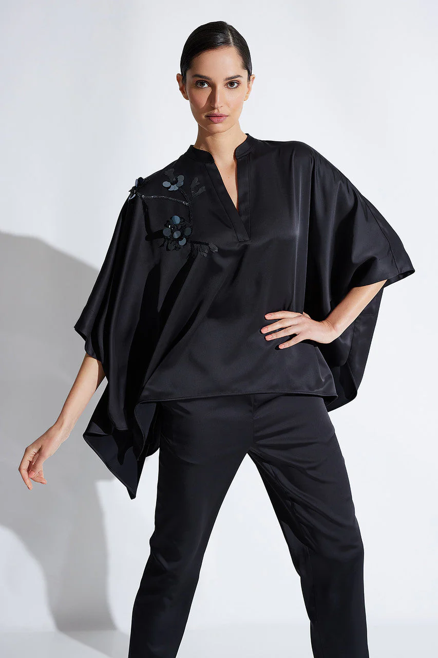 Luxe Charmeuse Beaded Poncho Top - Image 7