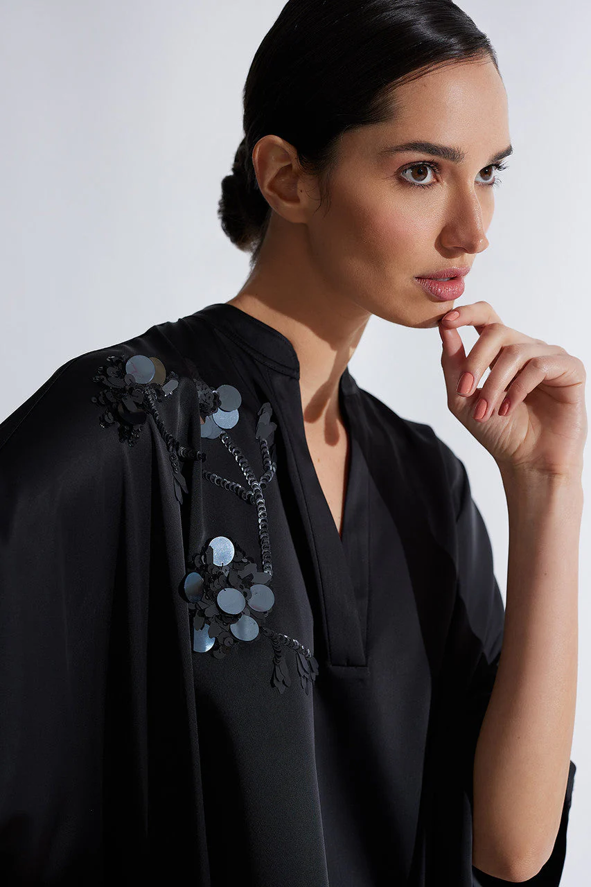 Luxe Charmeuse Beaded Poncho Top - Image 8