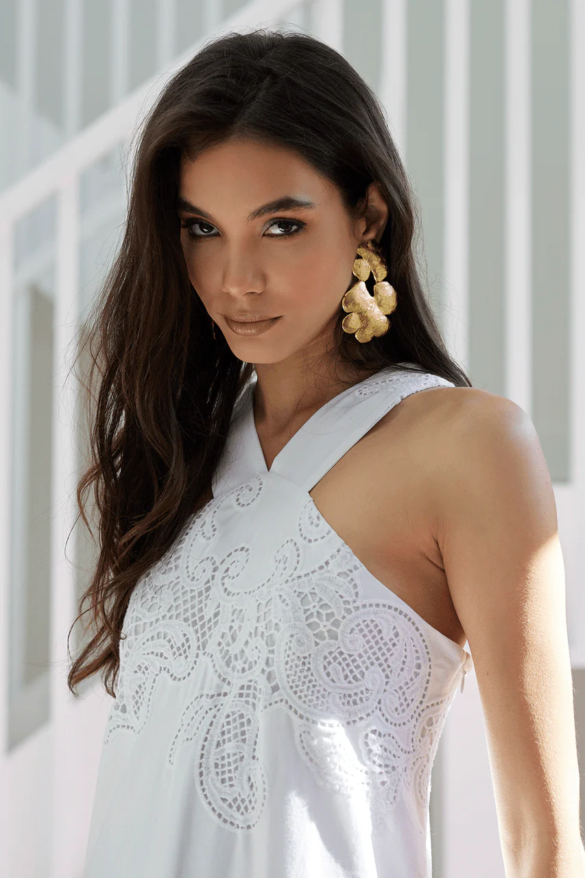 Madeira Cutwork Embroidered Halter Dress - Image 3