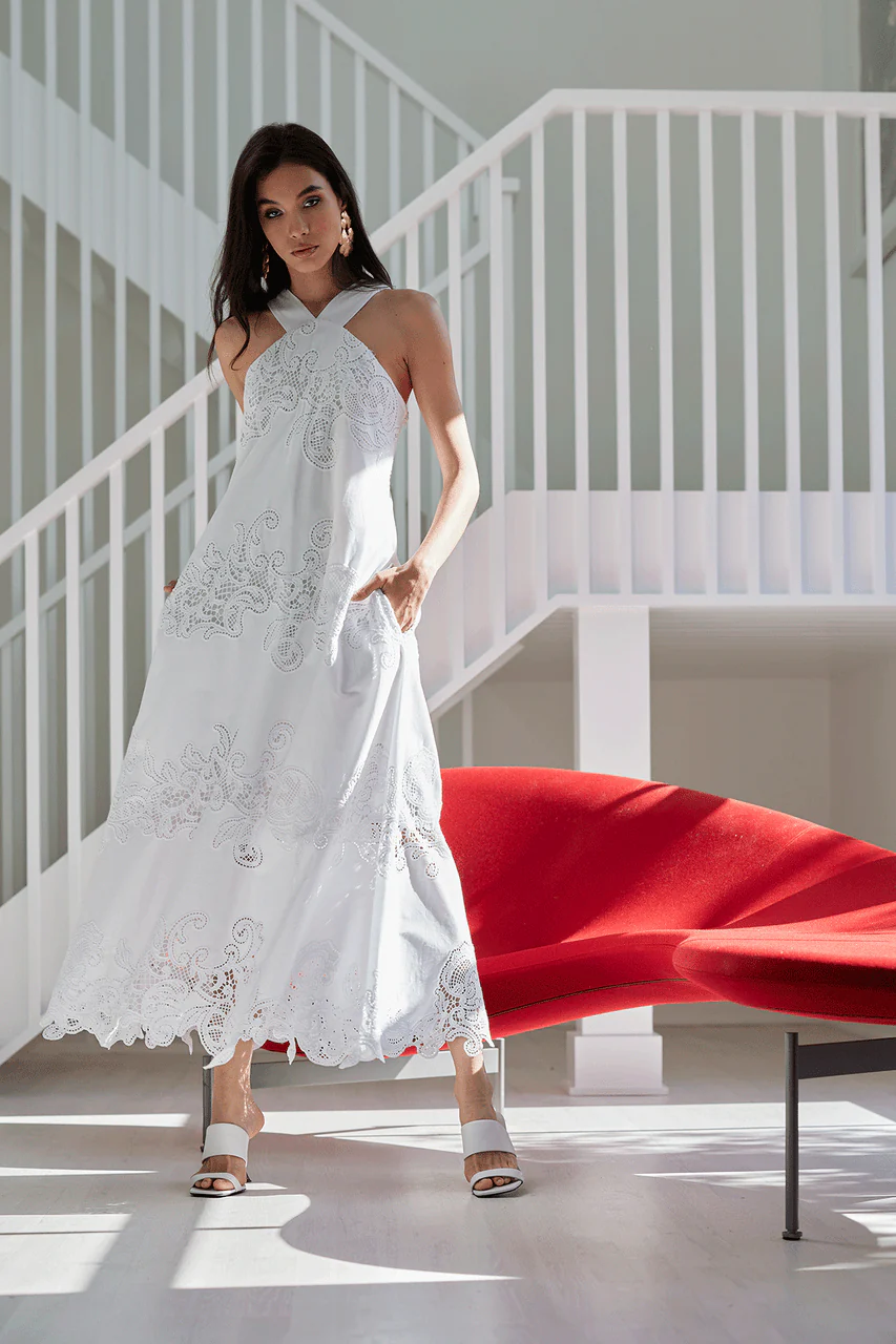Madeira Cutwork Embroidered Halter Dress - Image 4