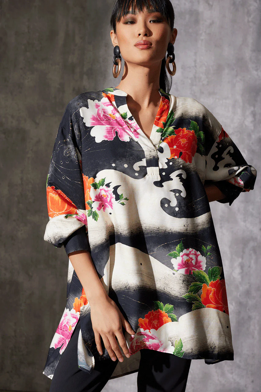 Mayumi Cotton Silk Oversized Half Placket Shirt - Image 5