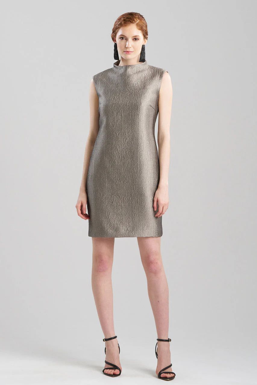 Metallic Jacquard Funnel Neck Shift Dress - Image 2