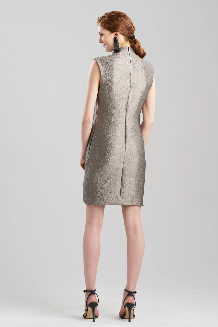 Metallic Jacquard Funnel Neck Shift Dress - Image 4