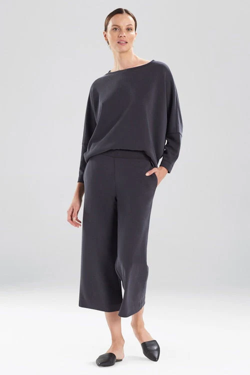 Mia - Sanded Jersey Cropped Pants - black sand