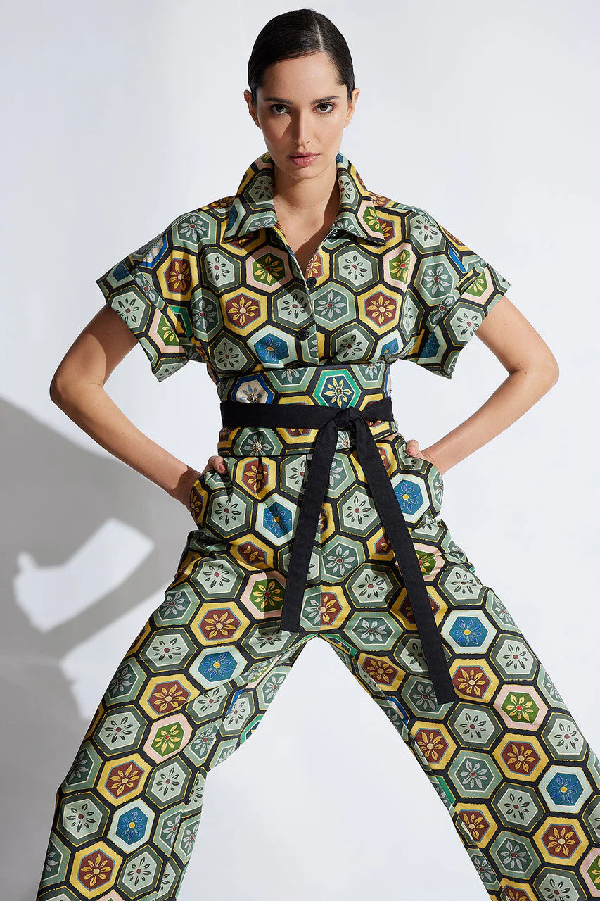 Mitsu Printed Cotton Sateen Crop Jumpsuit - Image 2