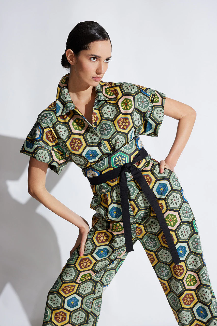 Mitsu Printed Cotton Sateen Crop Jumpsuit - Image 5