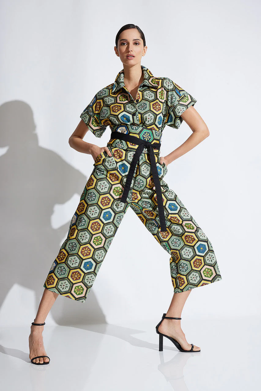 Mitsu Printed Cotton Sateen Crop Jumpsuit - Image 6