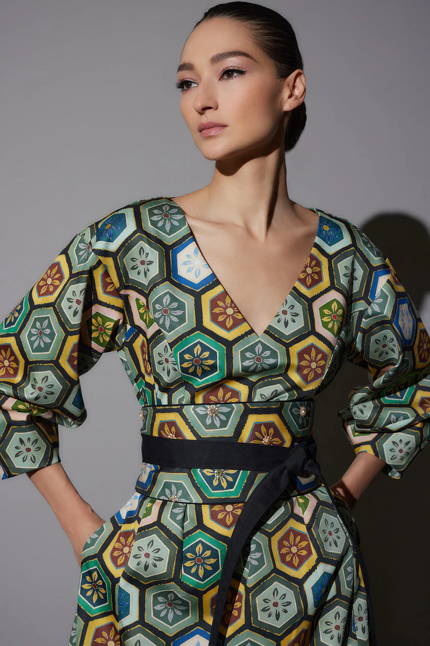 Mitsu Printed Cotton Sateen Lantern Sleeve Dress - Image 2