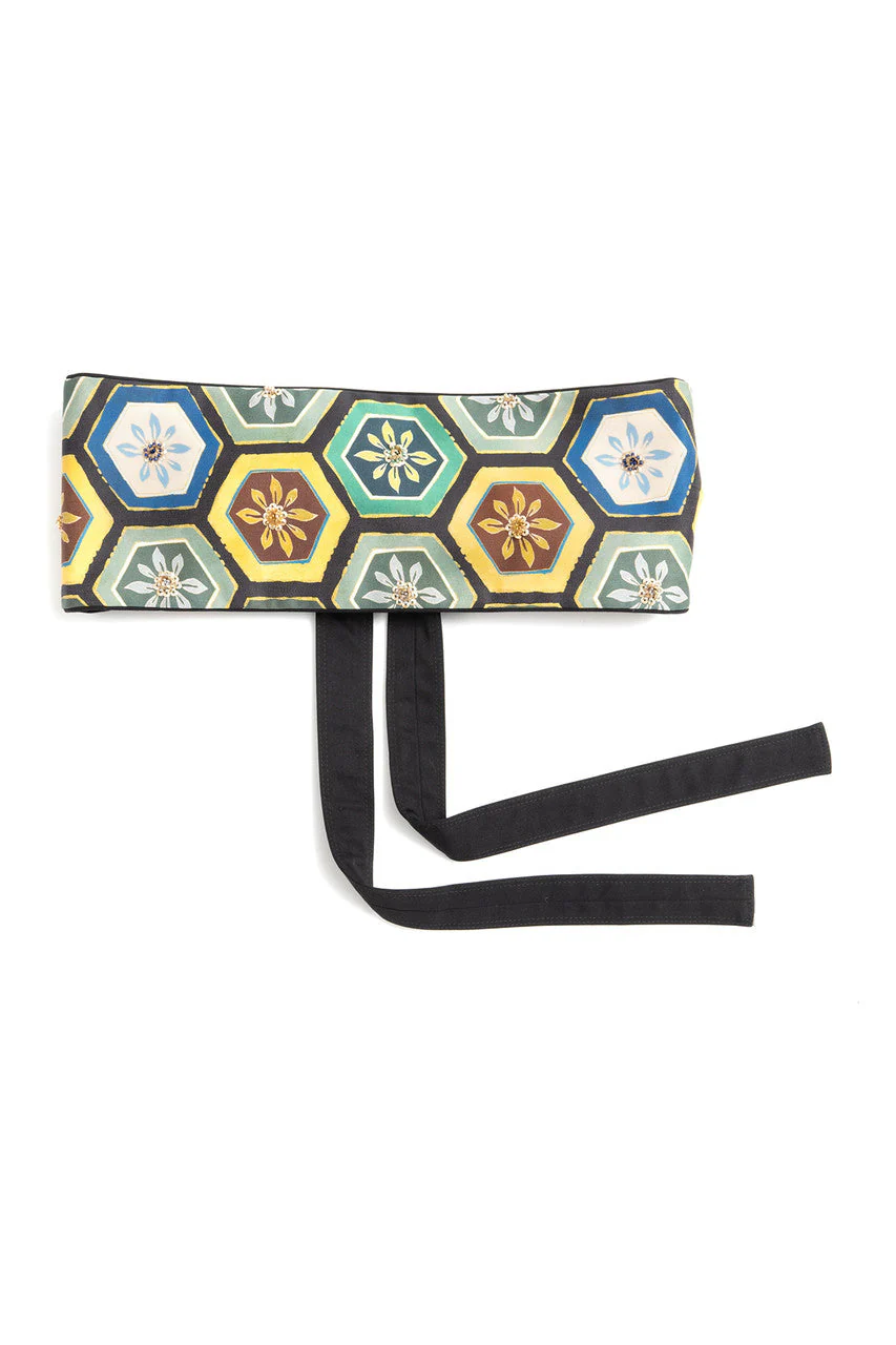 Mitsu Printed Cotton Sateen Obi Beaded Belt - Image 2