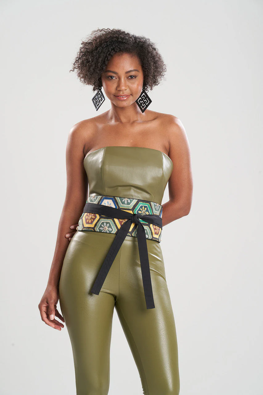 Mitsu Printed Cotton Sateen Obi Beaded Belt - Image 3