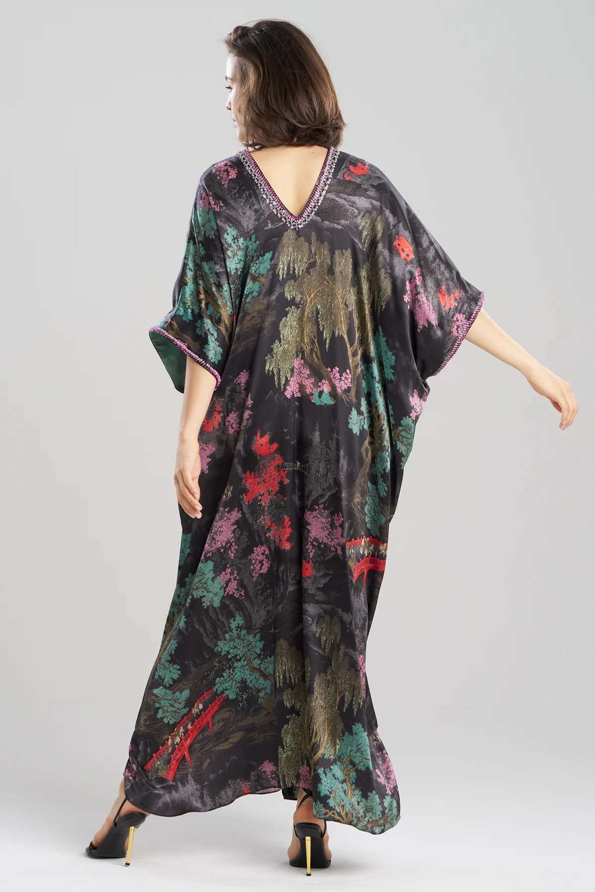 Nara Embellished Cocoon Silk Caftan - Image 3
