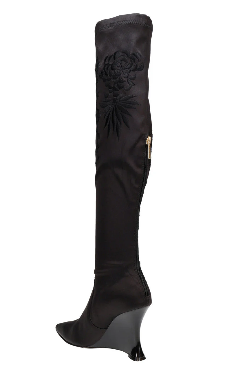 Natsu Satin Embroidered Dragon Stretch Over the Knee Boot - Image 5