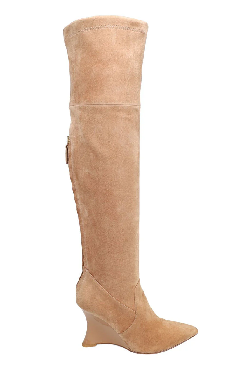 Natsu Stretch Suede Over the Knee Wedge Boot - Image 4