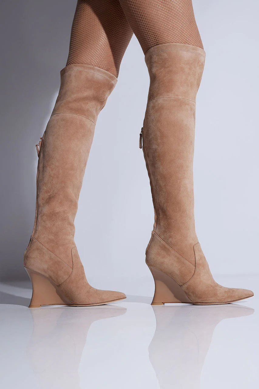 Natsu Stretch Suede Over the Knee Wedge Boot - Image 6
