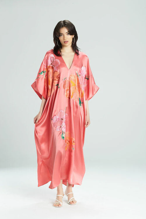 Peony Blossoms Embroidered Silk Caftan - Image 6