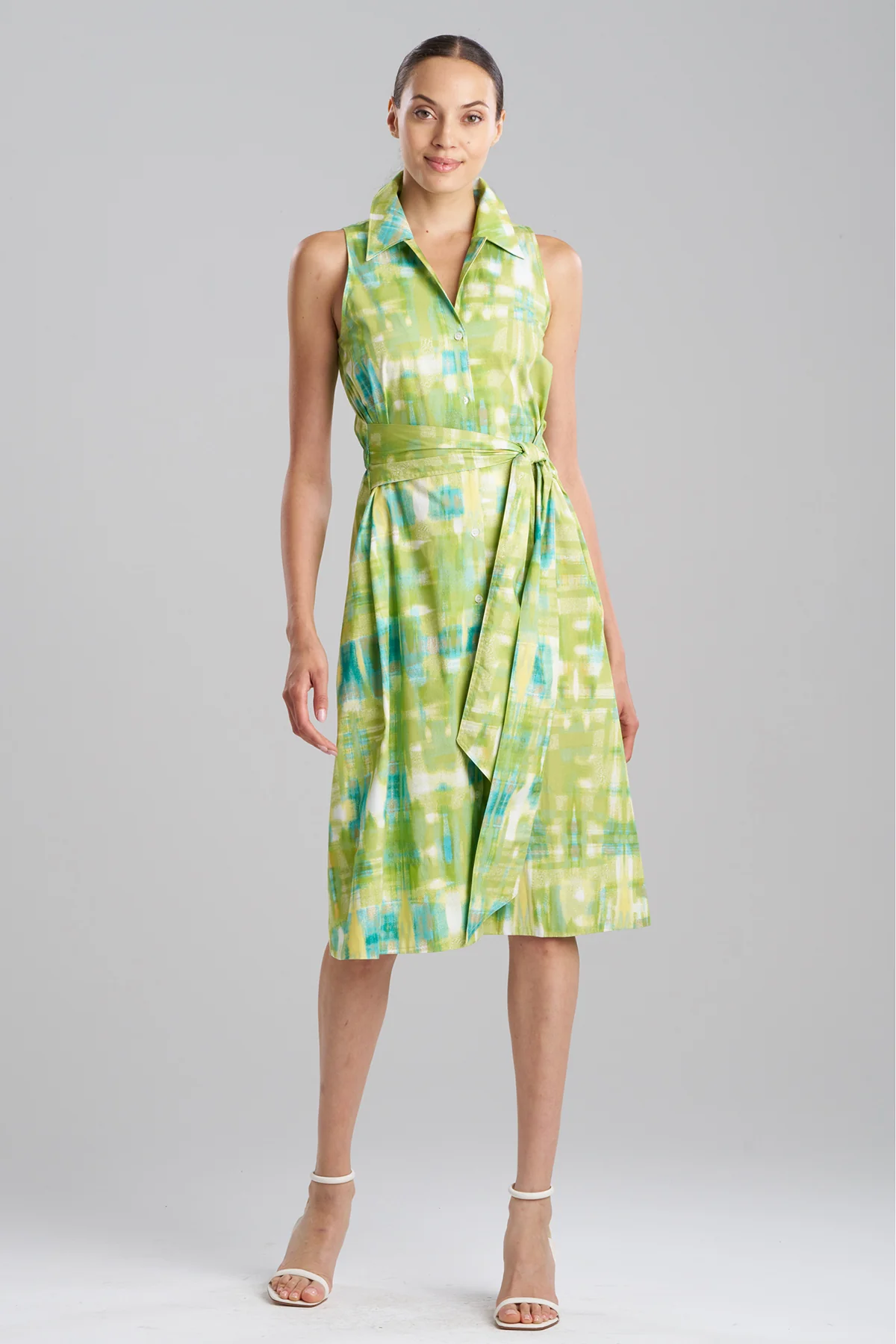 Plaids Cotton Poplin Halter Button Down Dress
