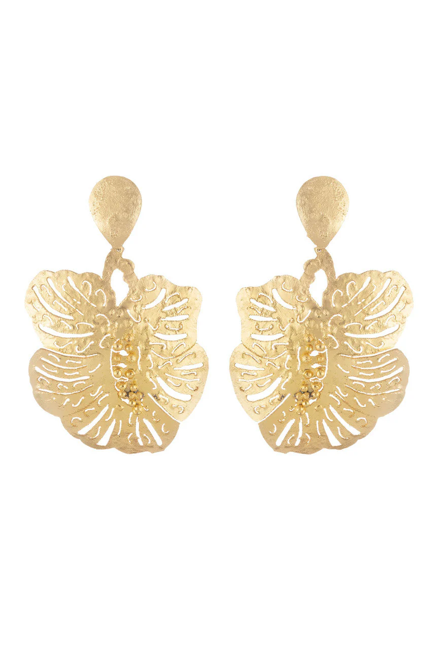 Plated Brass Oversized Leaf Earrings - Image 2