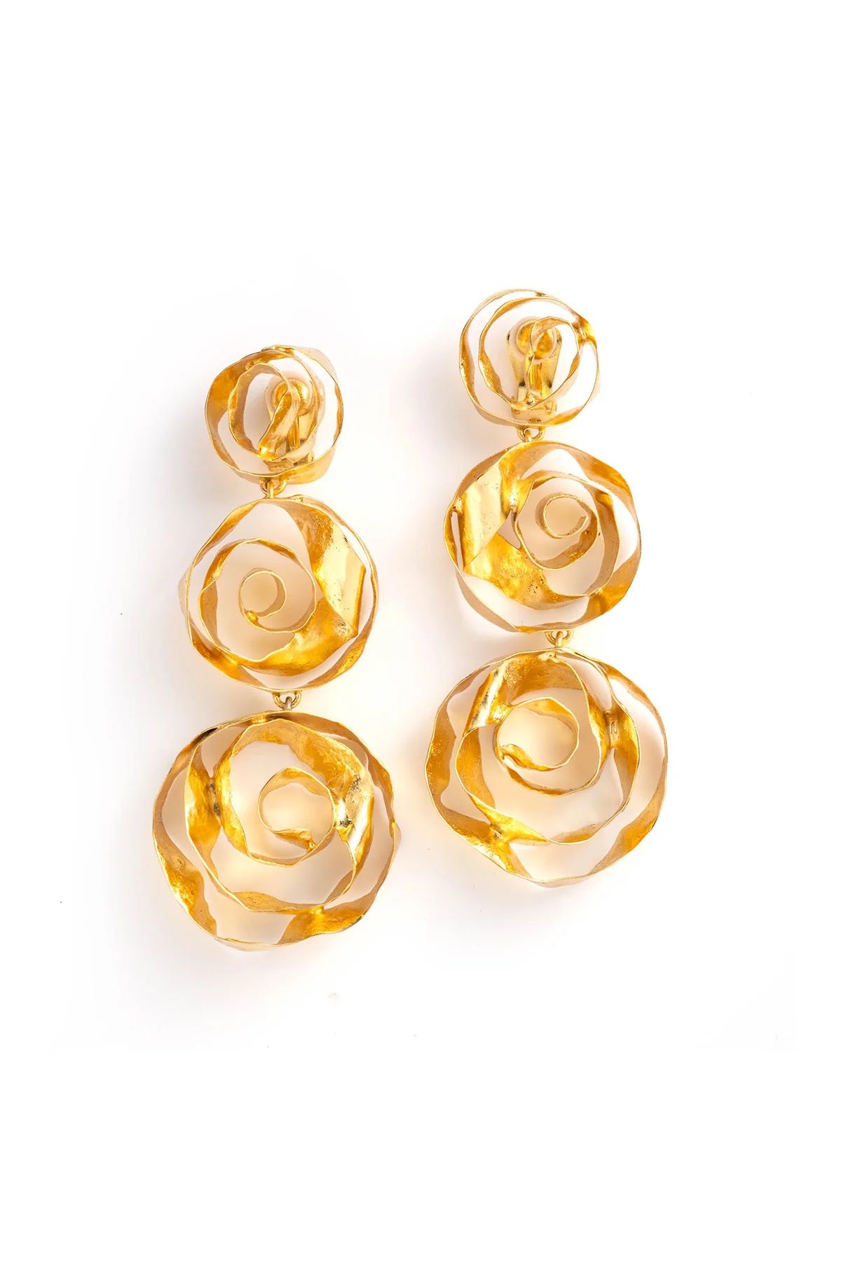 Rosette Gold Plated Three Tier Earrings