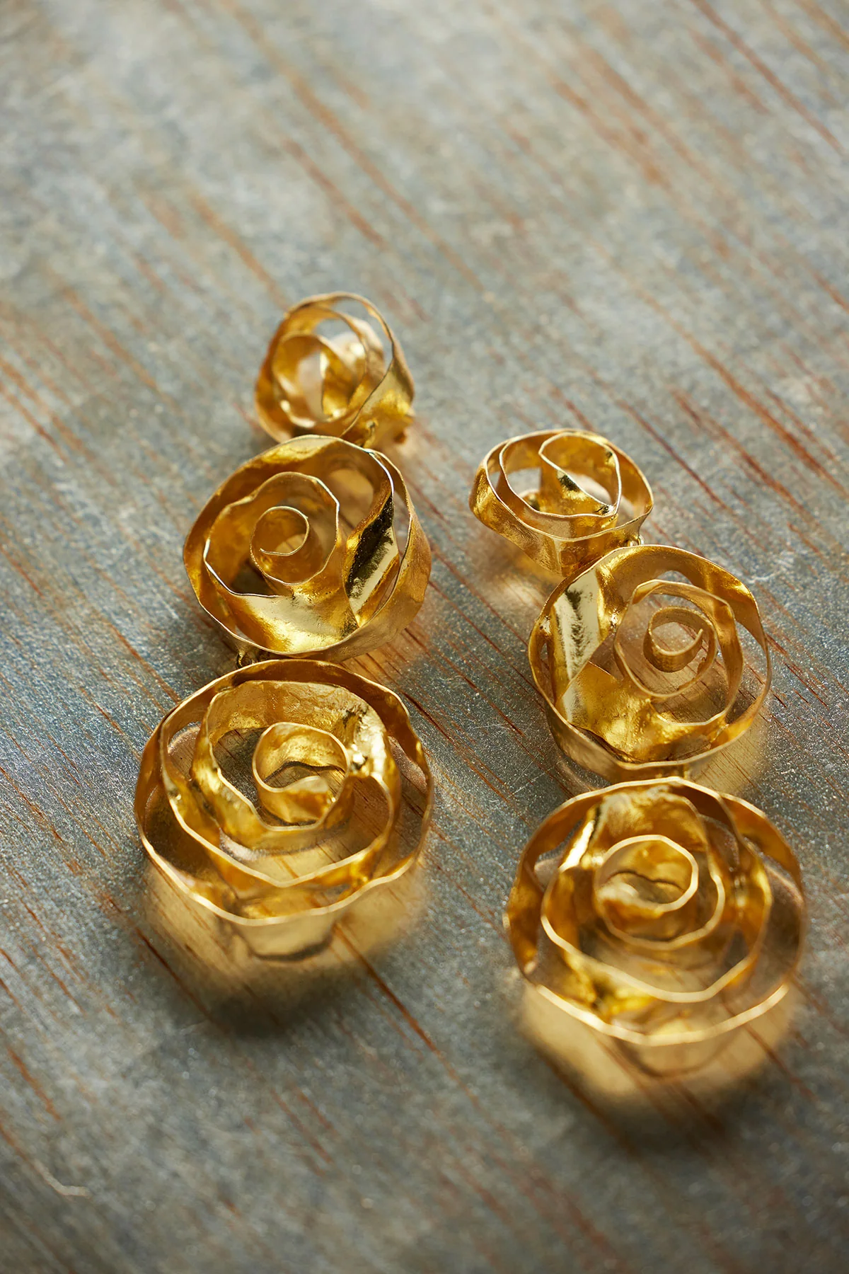 Rosette Gold Plated Three Tier Earrings - Image 2