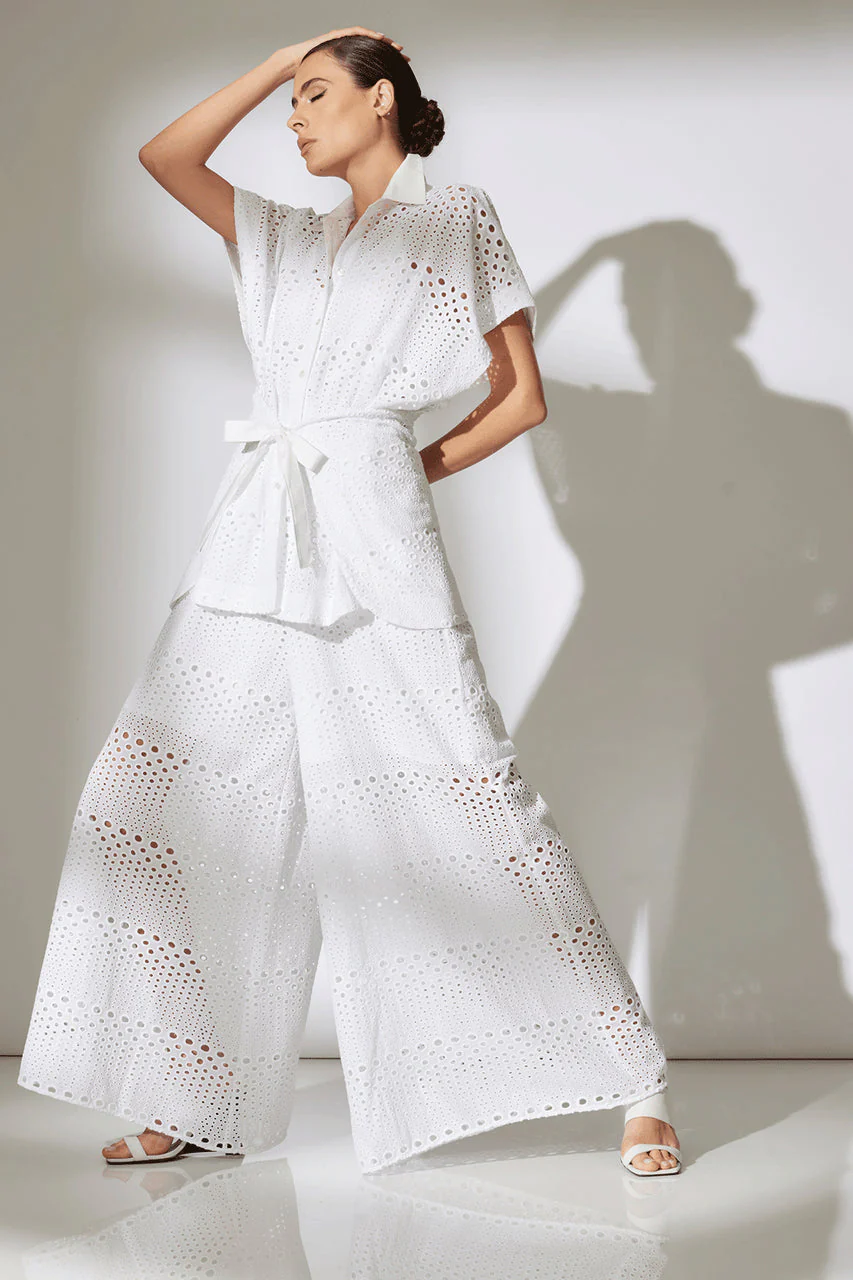 Round Eyelet Kimono Wrap Shirt
