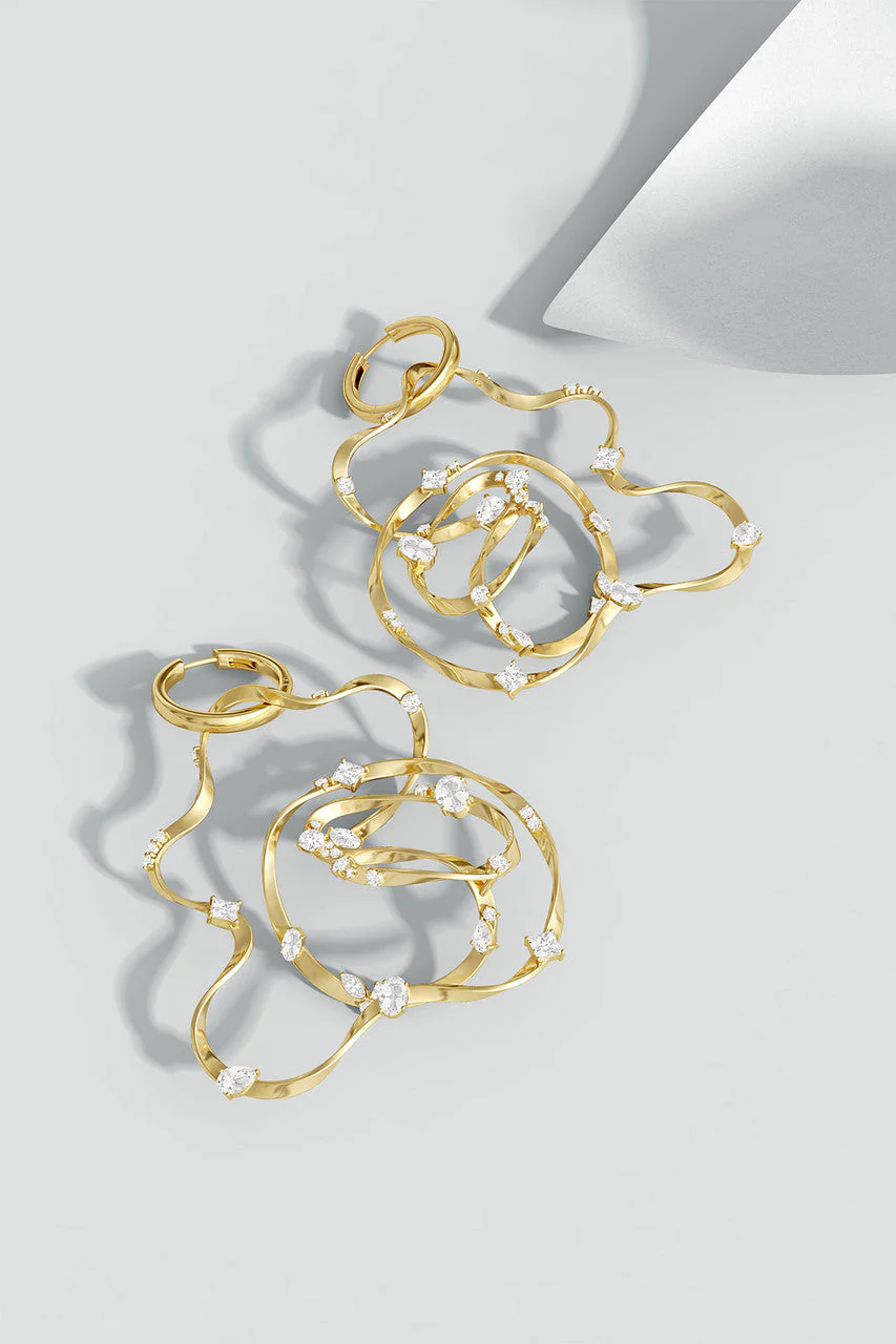 Runway Collection Sakura White Topaz Giant Gold Hoop Earrings
