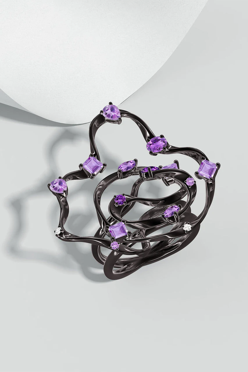Sakura Dispersed Amethyst Ombre Cocktail Ring - Image 5