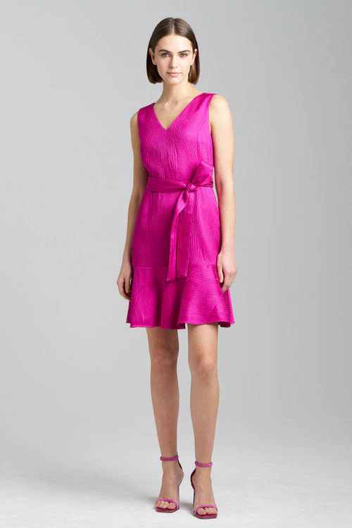 Scroll Jacquard Ruffle Dress