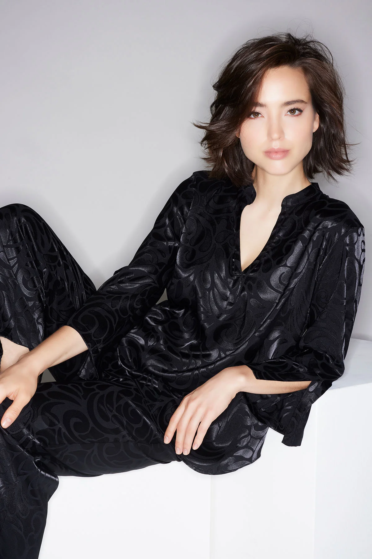 Scroll Satin Jacquard Long Sleeve PJ