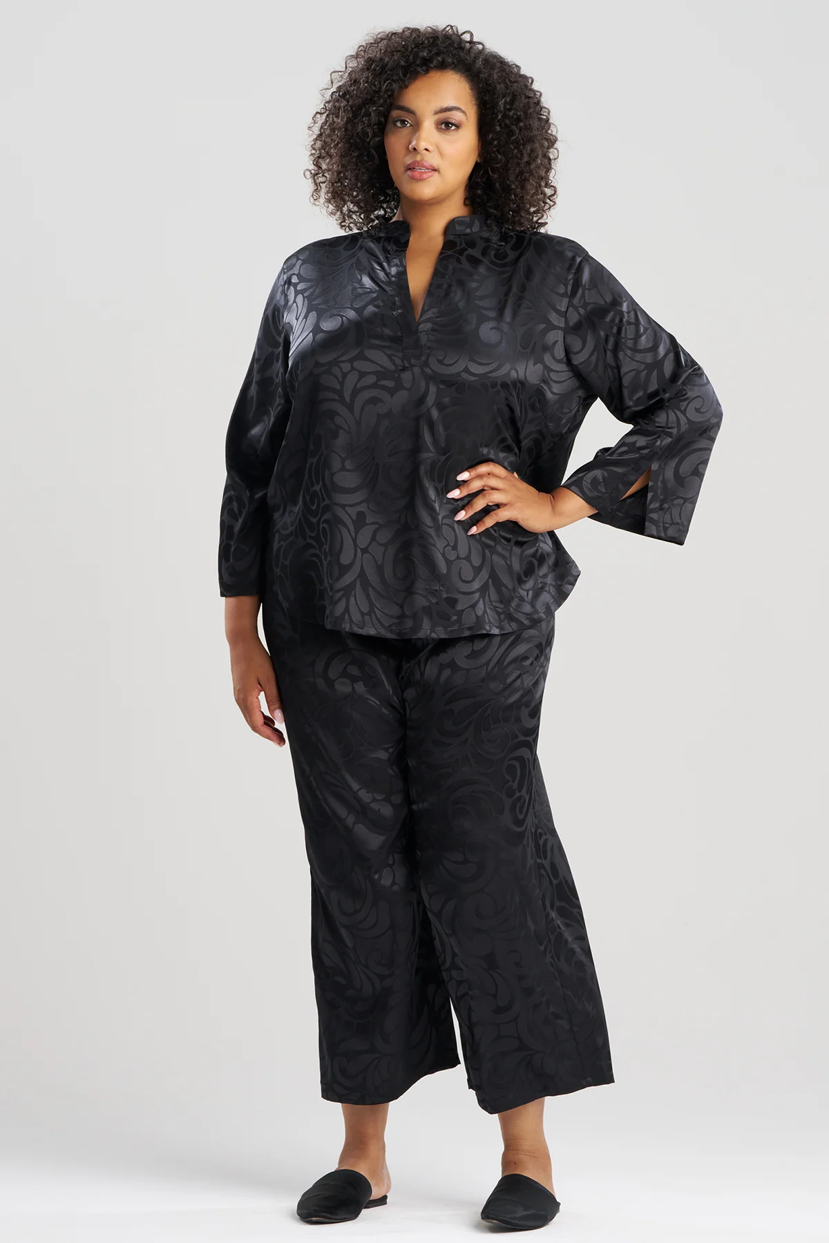 Scroll Satin Jacquard Long Sleeve PJ - Image 4