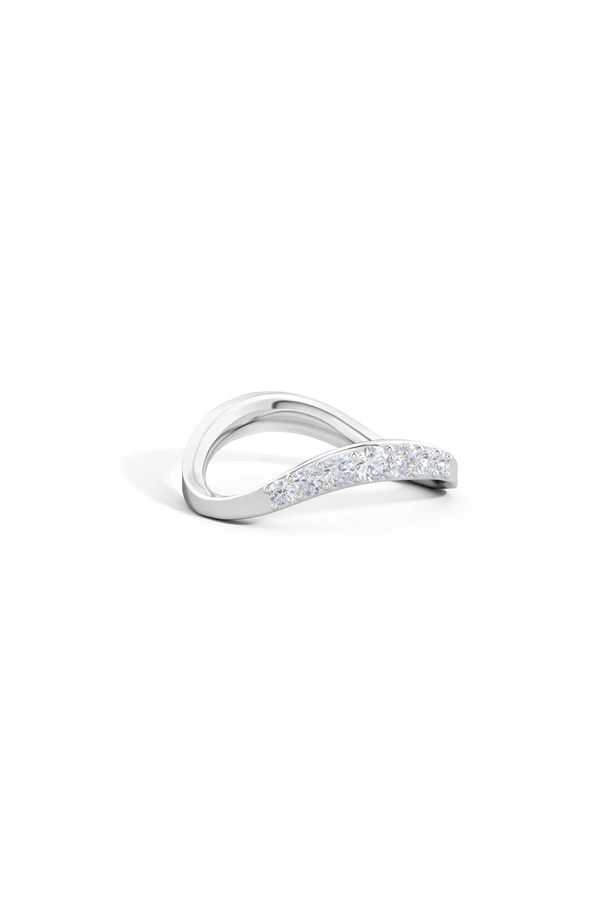 Shangri-La Brushstroke 14K Gold and Diamond Half Eternity Stacking Ring - Image 4