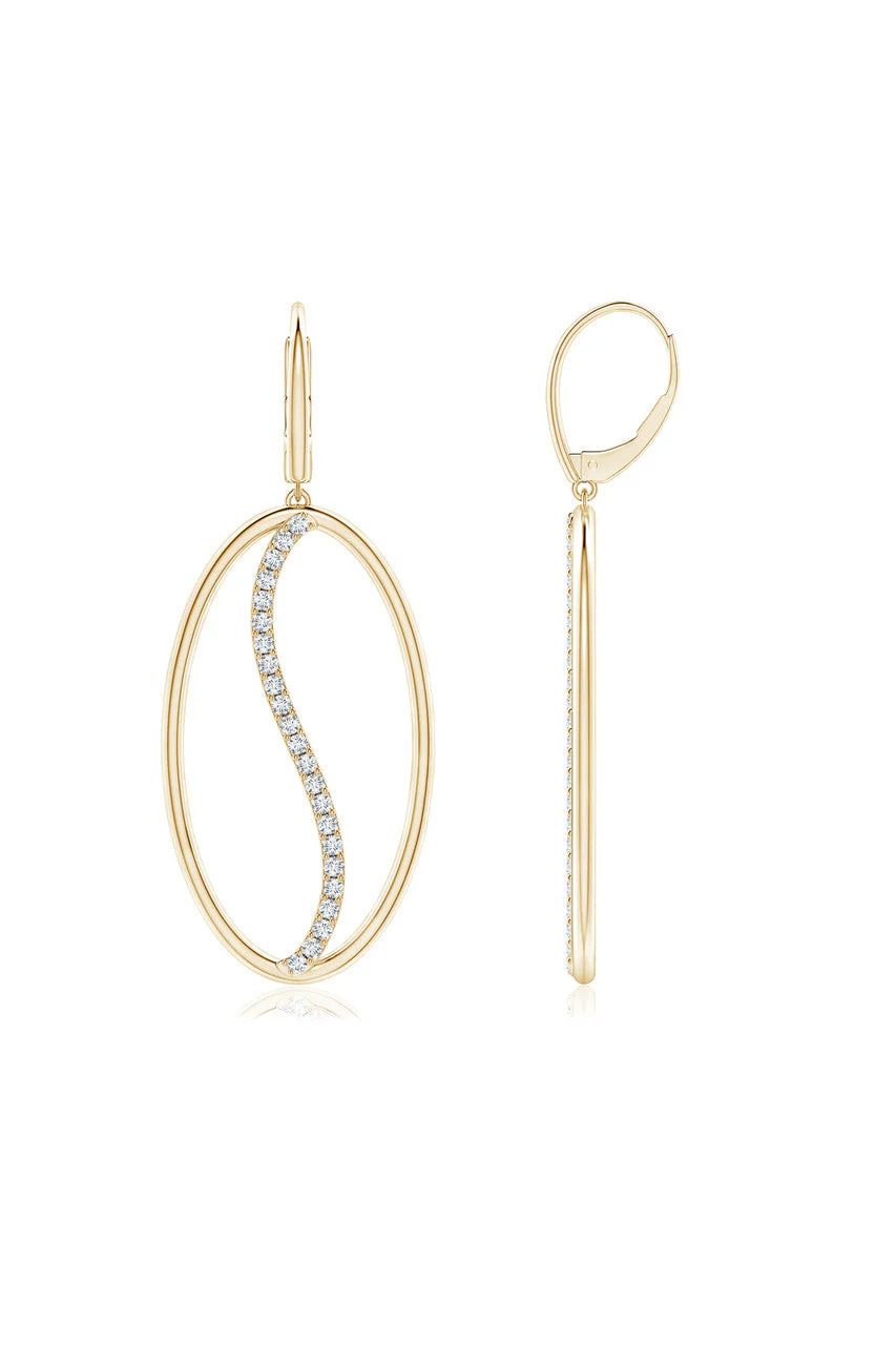 Shangri-La Elliptical Yin-Yang 14K-Gold and Diamond Large Leverback Earrings - Image 2