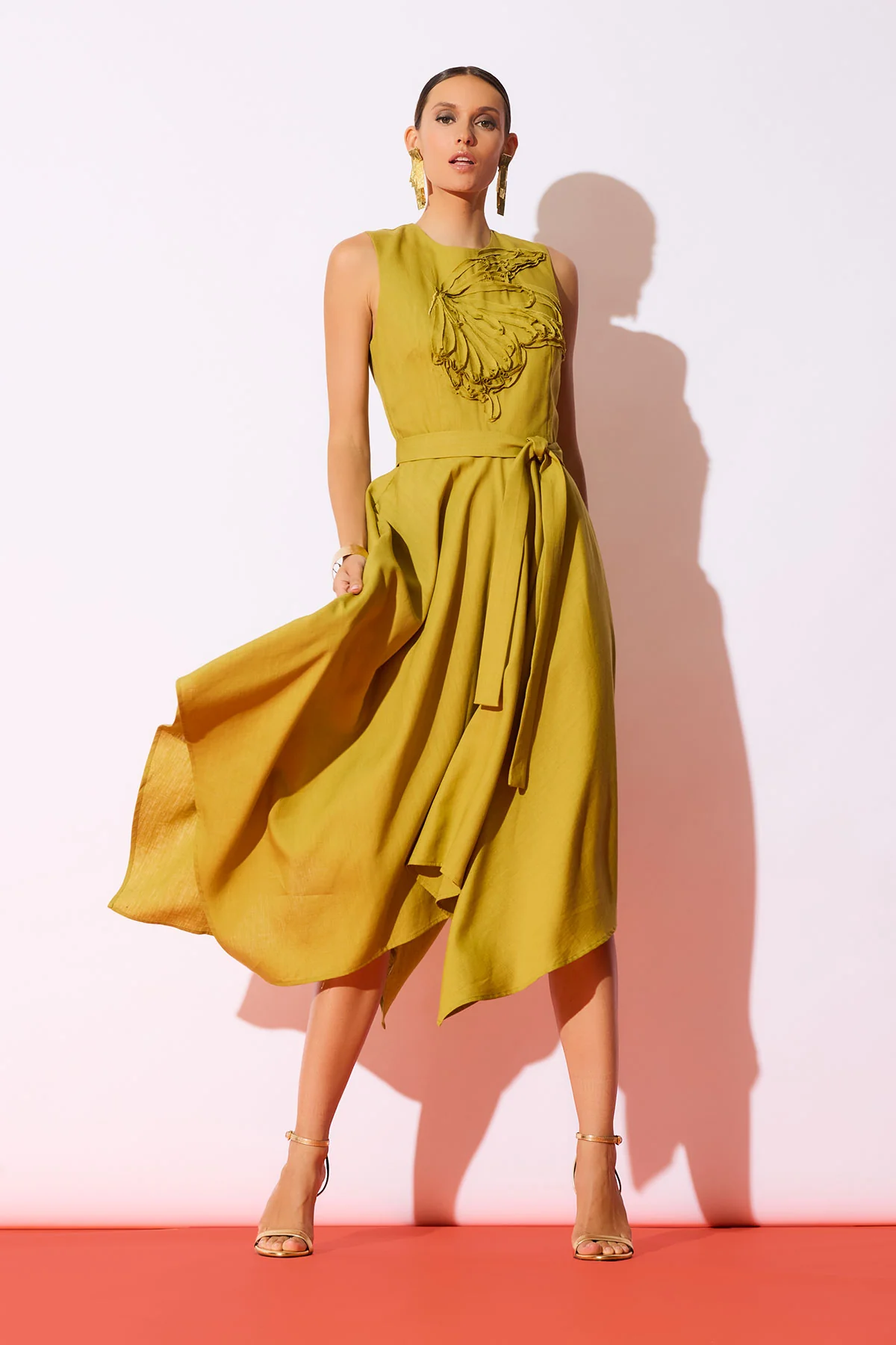 Solid Linen Handkerchief Embellished Dress