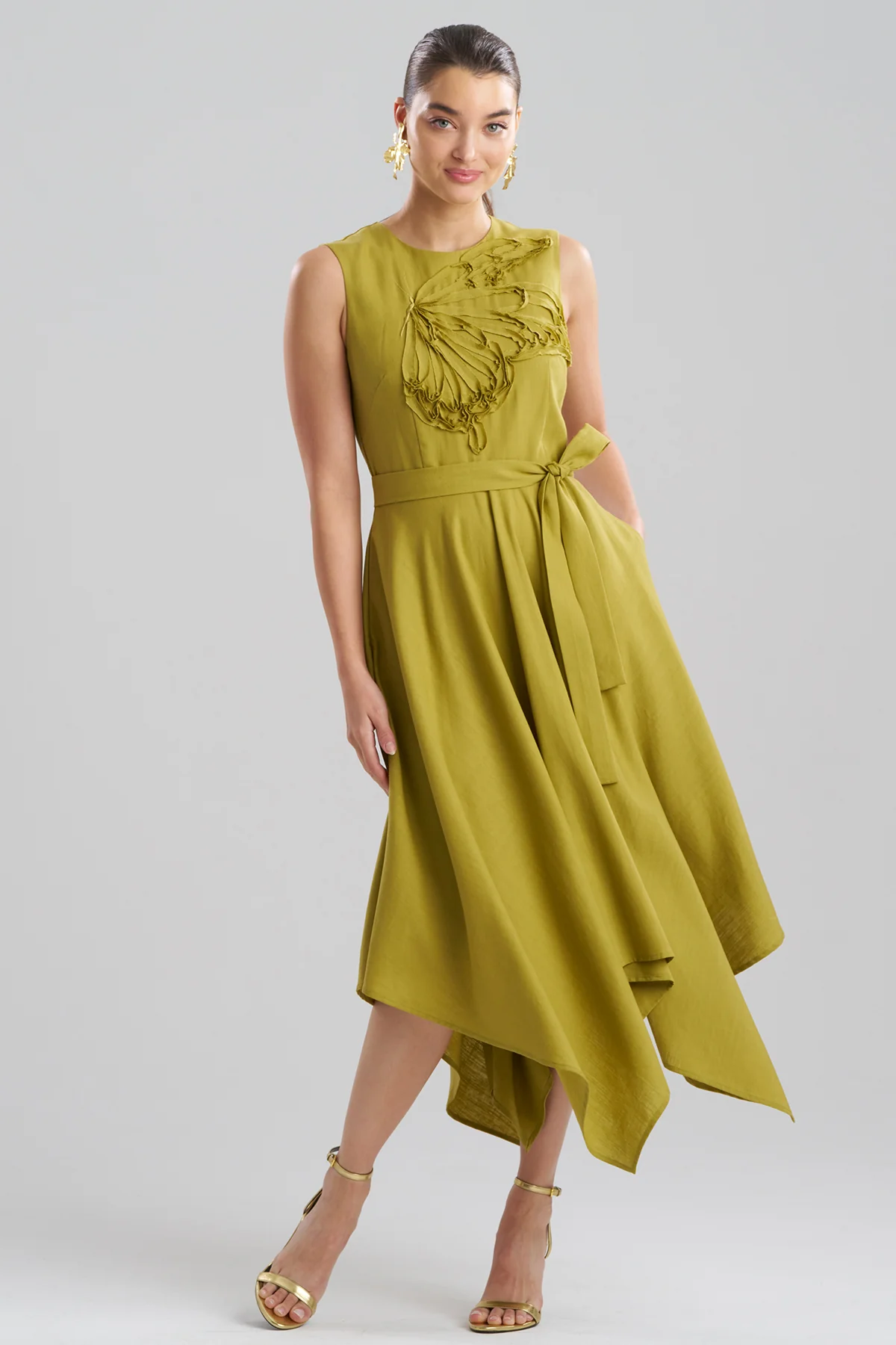 Solid Linen Handkerchief Embellished Dress - Image 2