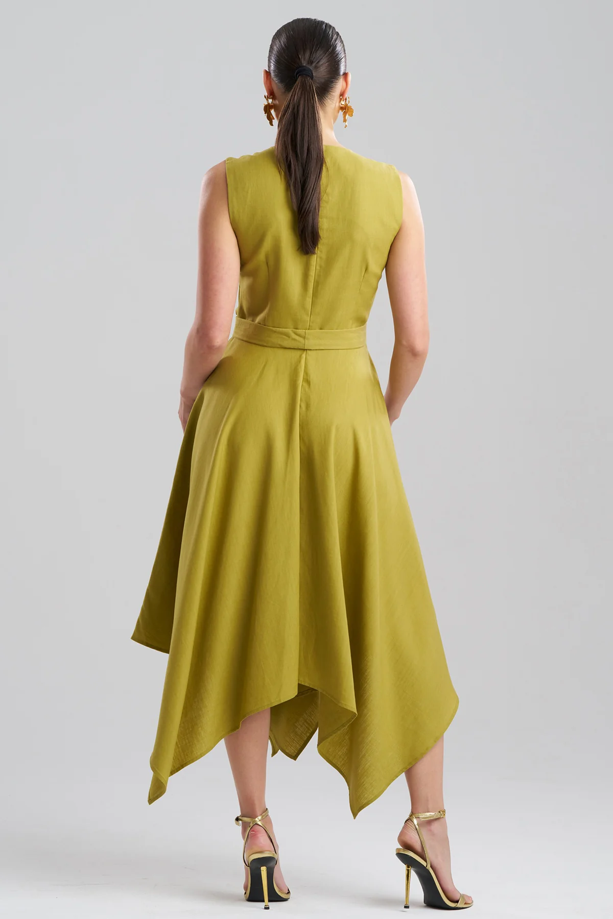 Solid Linen Handkerchief Embellished Dress - Image 3