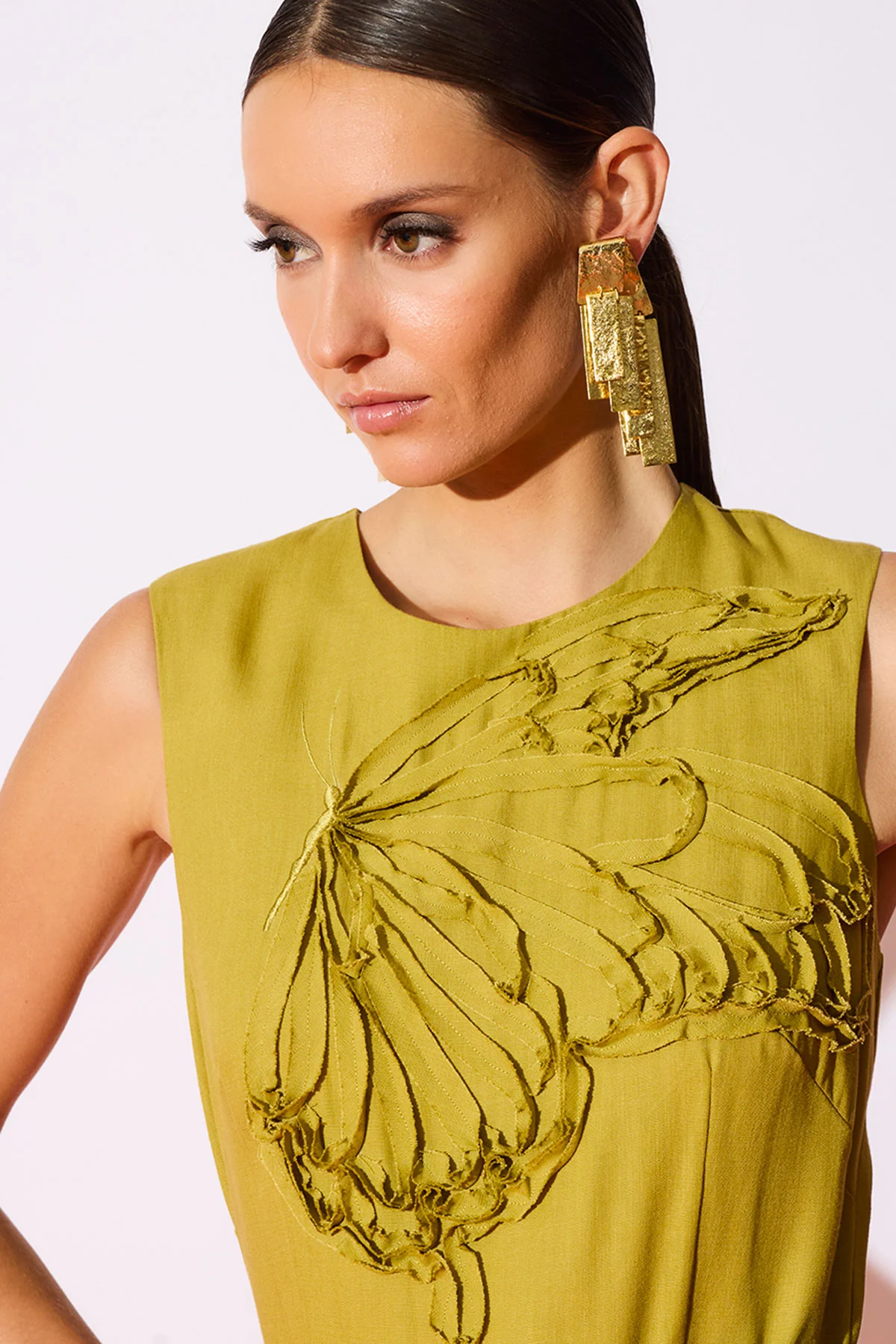 Solid Linen Handkerchief Embellished Dress - Image 4