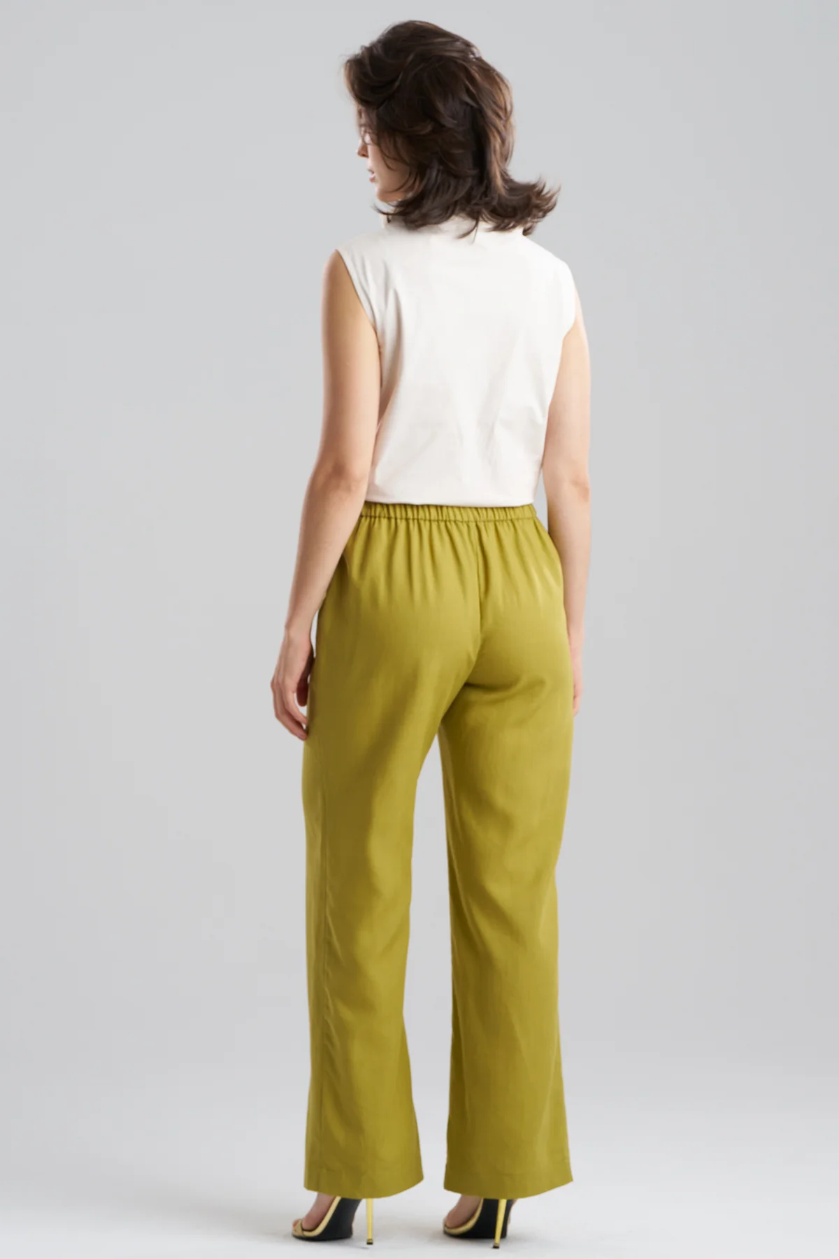 Solid Linen Pull On Straight Leg Pants - Image 3