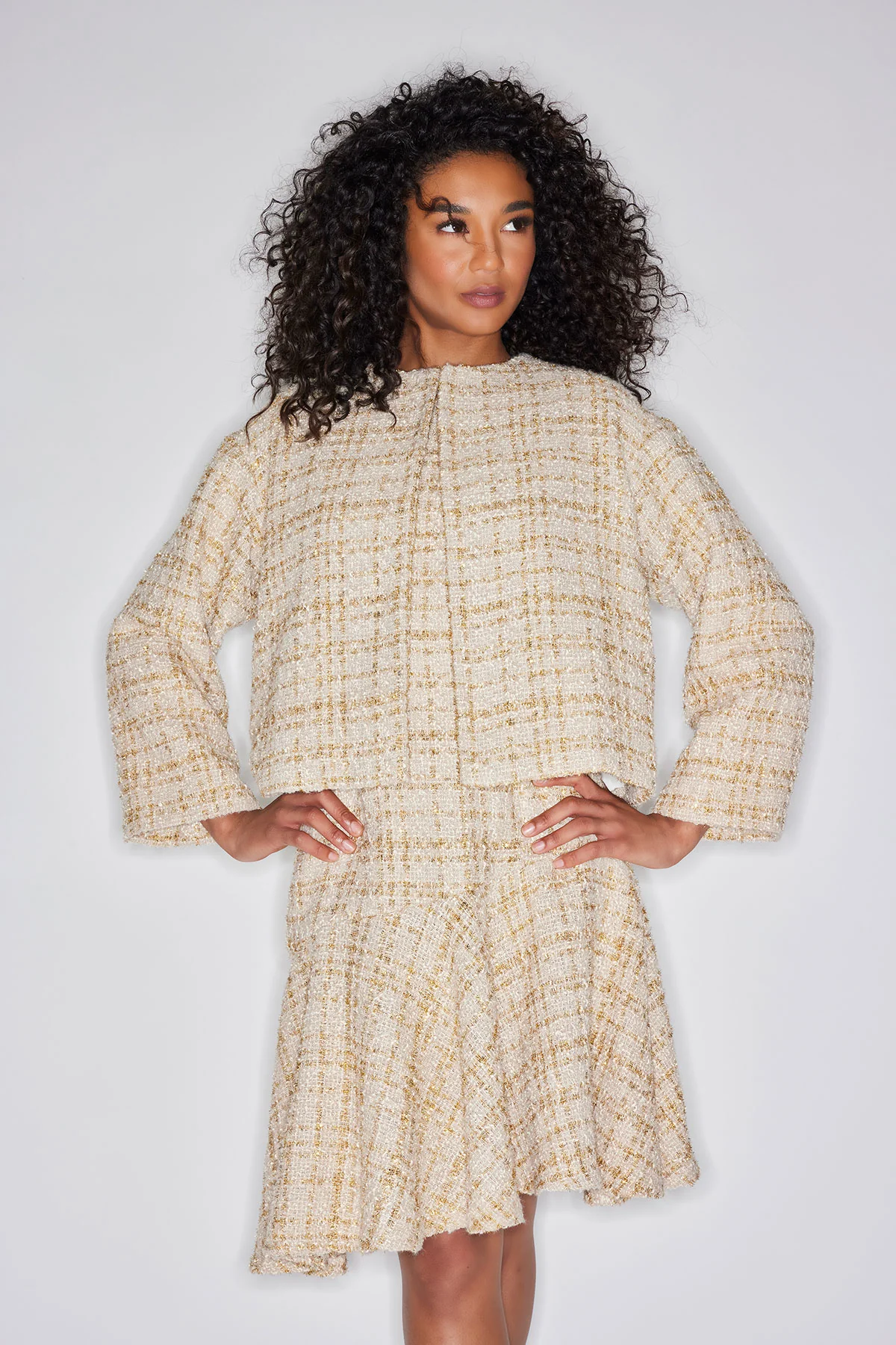 Sparkle Tweed Short Sleeve Flounce Dress - Image 4