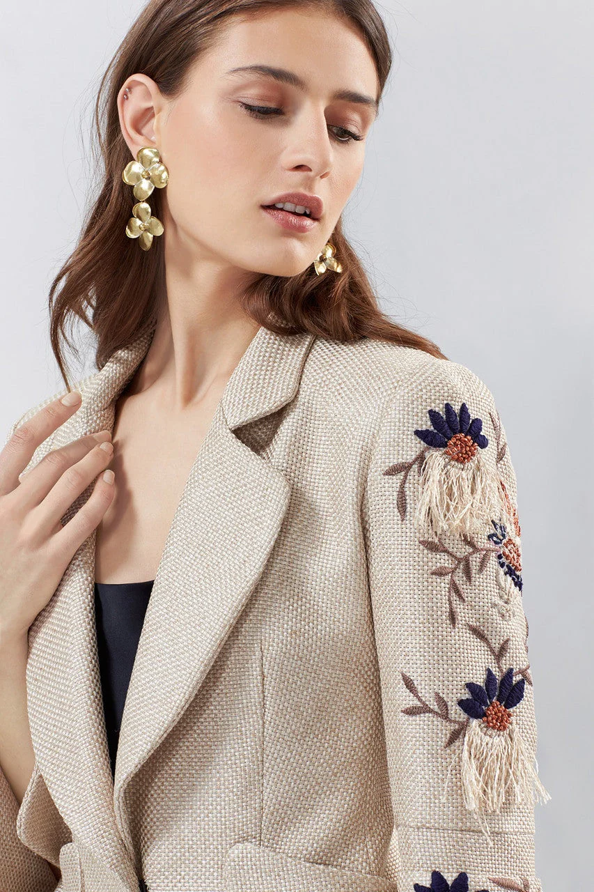 Straw Mixed Media Blazer Jacket - Image 3