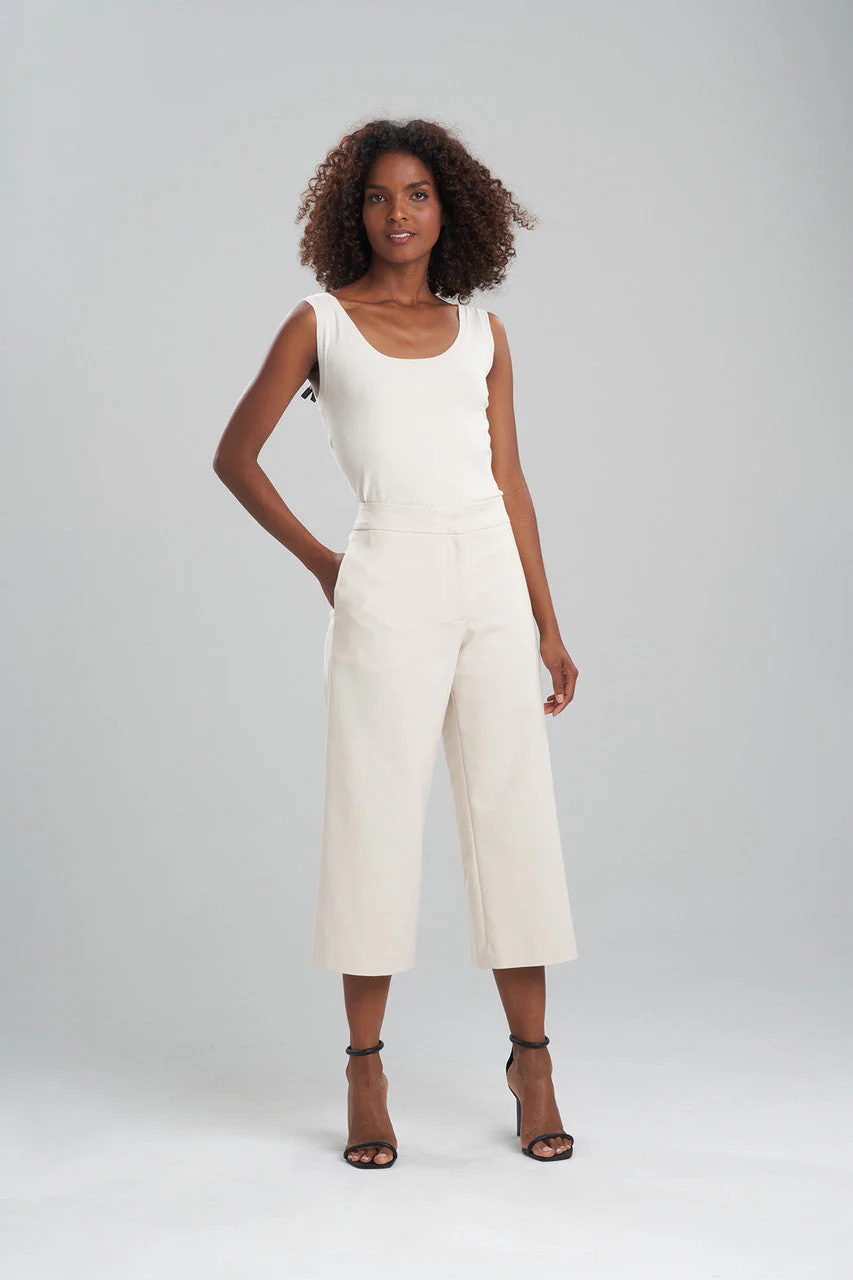 Stretch Cotton Blend Wide Leg Crop Pants - Image 3