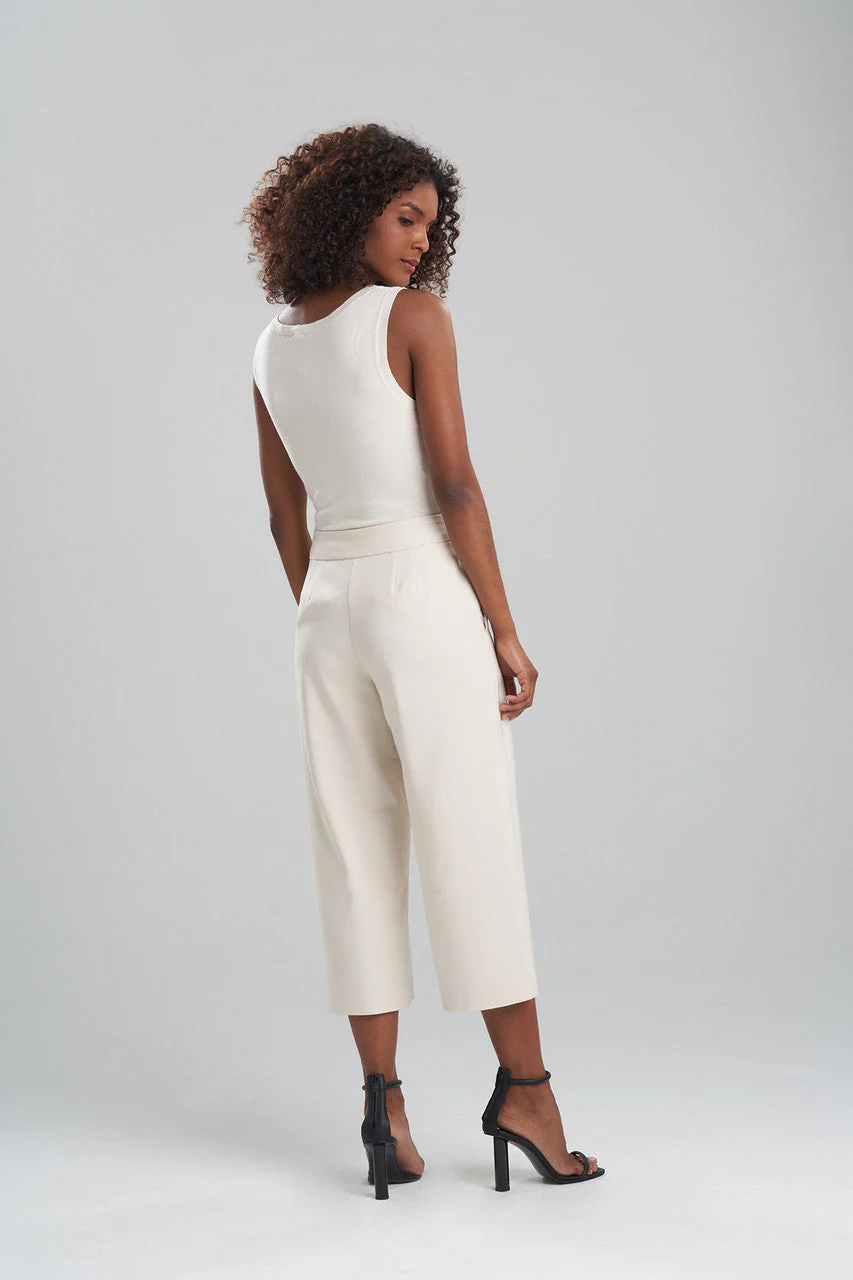 Stretch Cotton Blend Wide Leg Crop Pants - Image 4
