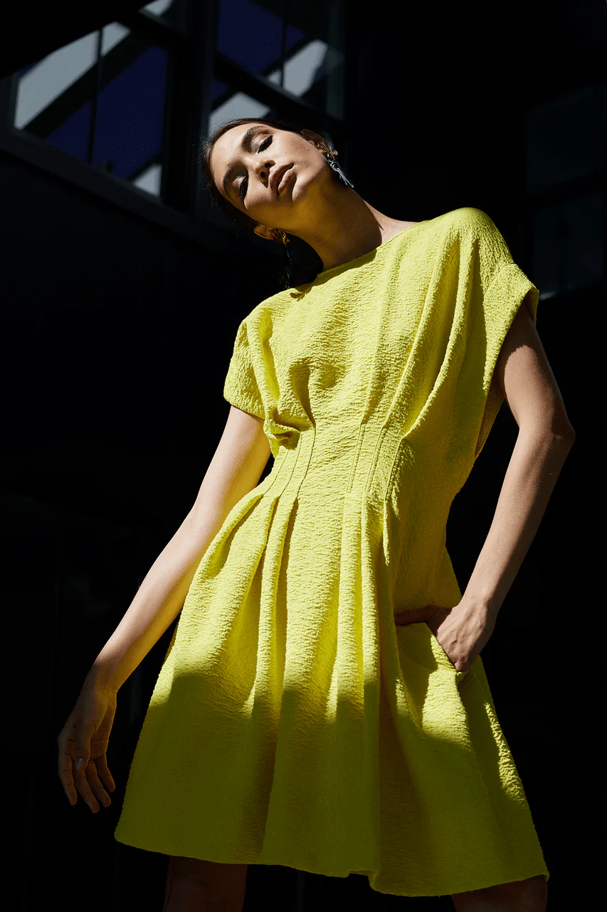 Stretch Texture Jacquard Pleated Dress