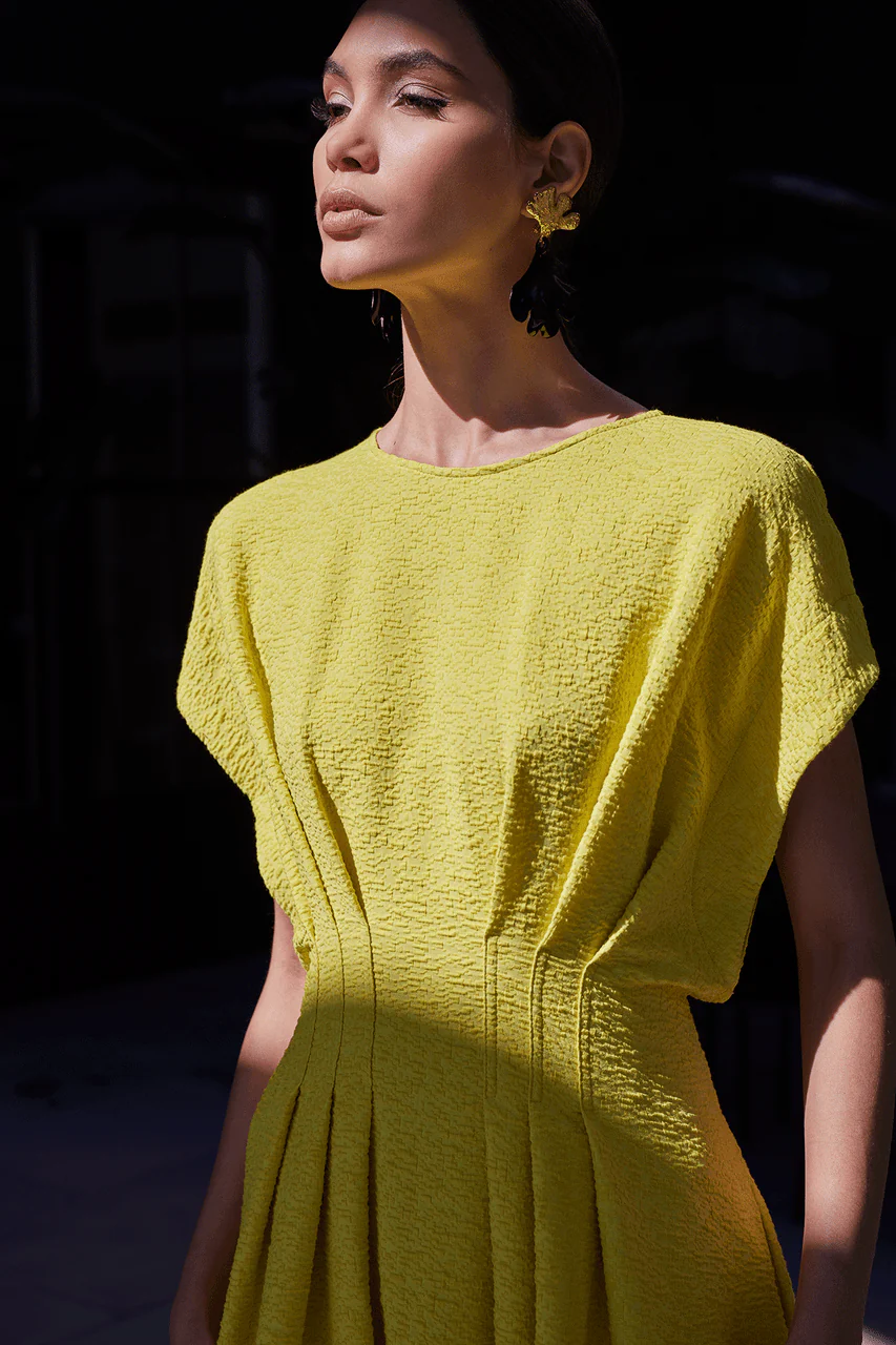 Stretch Texture Jacquard Pleated Dress - Image 4