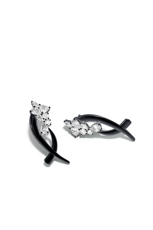 Sumi Stroke Midnight Silver Cascading White Topaz Stud Earrings