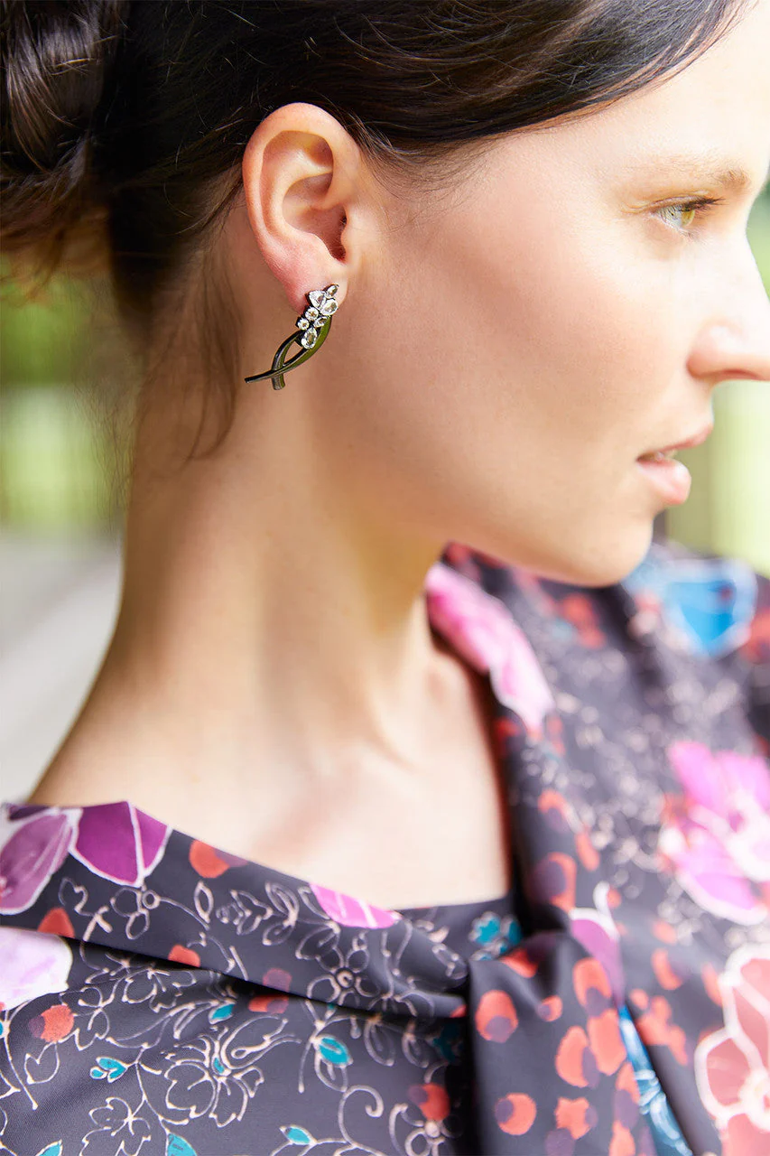 Sumi Stroke Midnight Silver Cascading White Topaz Stud Earrings - Image 10