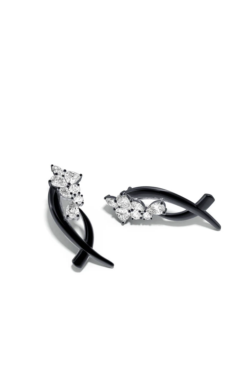 Sumi Stroke Midnight Silver Cascading White Topaz Stud Earrings - Image 2