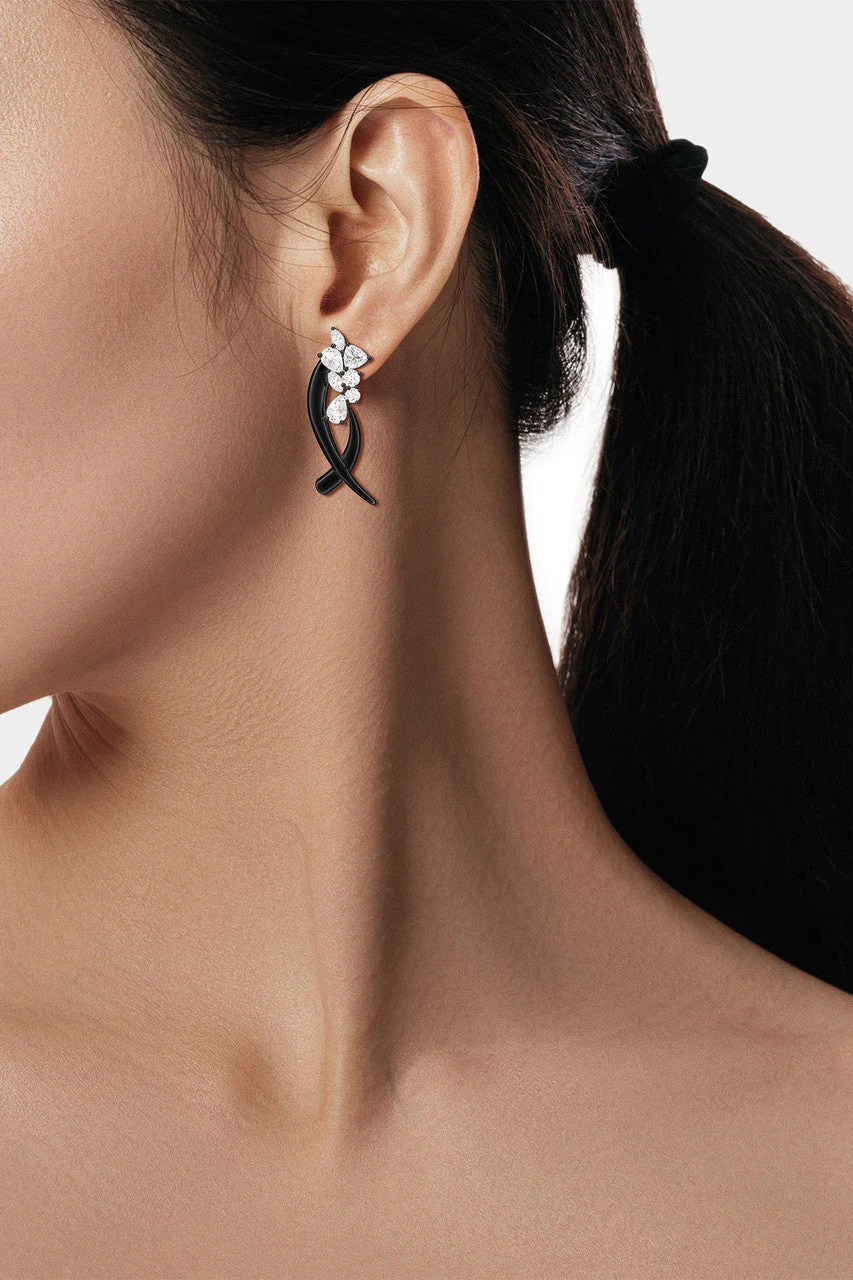 Sumi Stroke Midnight Silver Cascading White Topaz Stud Earrings - Image 8